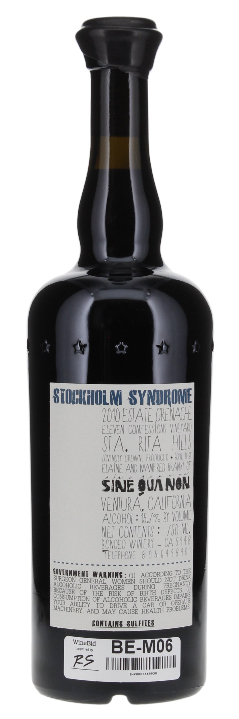 2010 Sine Qua Non Stockholm Syndrome Eleven Confessions Vineyard Grenache, 750ml