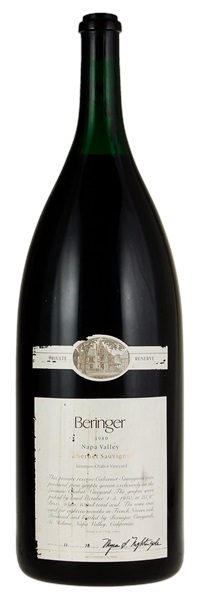 1980 Beringer Lemmon-Chabot Vineyard Private Reserve Cabernet Sauvignon, 9.0ltr